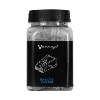 Plug Categoría 6 Vorago (PLUG-200). Conector RJ-45, Macho/Hembra, color. Transparente, Cat6, 100 piezas.