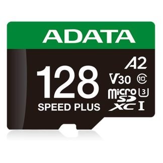 Micro Secure Digital ADATA SPEED PLUS microSDXC UHS-I U3 Clase 10, SD 6.0, V30 128GB Clase 10 (A2), Velocidad de lectura / escritura 180/160 MB/s UD128GUI3