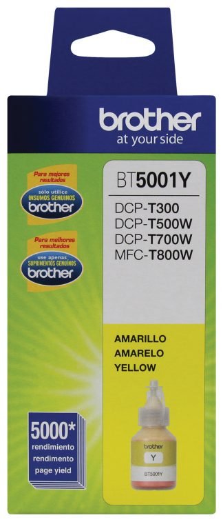 Botella de tinta Brother BT5001Y amarillo, rendimiento aproximado 5,000 páginas, compatible con DCPT220, DCPT520DW, DCPT720DW, MFCT920DW