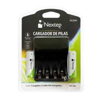 Cargador de Pilas Nextep NE-285 AA/AAA Incluye 2 pilas AA Recarga con cable USB Carga simultáneamente hasta 4 pilas incluye 2 pilas AA