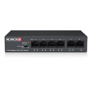 Switch PoE de 4 canales, Total power 60W, en modo CCTV puedes conectar cámaras IP hasta 250 mts