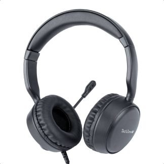 Diadema alámbrica con micrófono TZACDII02 TechZone, color negro, conexión USB-A, banda para cabeza acojinada, Impedancia de micrófono de 2200 W